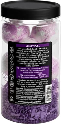 Nature's Beauty Lavender Chamomile Sleep Bath Bomb Gift Set Multi-Pack- Luxury Fizzy Relax Spa Bomb w/Vanilla + Citrus Scent Made with Coconut Oil + Witch Hazel, 17.5 oz | 10 ct ea (2 Pack)