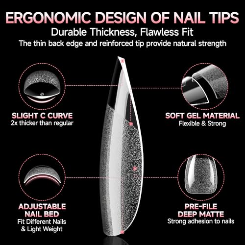 UNA GELLA Short Almond Nail Tips Thicker X-Soft Flexible Gel Nail Tips Pre-Etched 330PCS Full Cover Short Acrylic Fake Nails Strength Nails for Press on Nail Extensions DIY Salon 15 Sizes