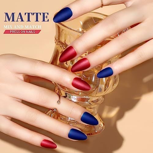 Teenitor Press on Nails,Short Almond Press on Nails, Matte Acrylic Fake Nails with Nail Glue, 24 Colors