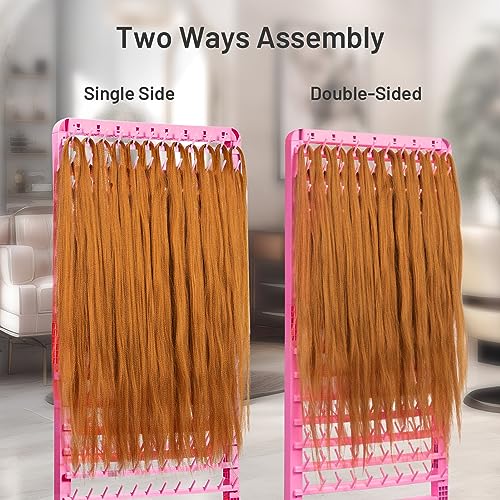 Adjustable Braiding Rack 280 Pegs, 2-Sided Braiding Hair Rack, Hair Racks for Braiders Standing with Wheels, Pink Hair Separator Braid Rack for Braiders Standing for Stylists