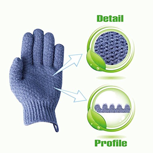 Evridwear Exfoliating Dual Texture Bath Gloves for Shower, Spa, Massage and Body Scrubs, Dead Skin Cell Remover, Gloves with Hanging Loop (2 Pairs Heavy)
