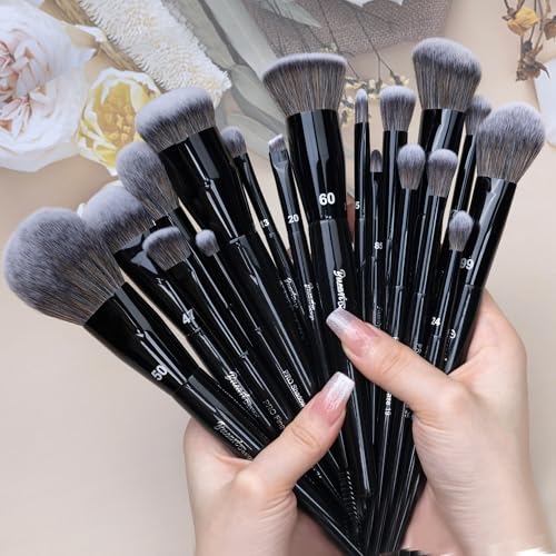 Bueart Design 19Pcs Professional Grade Labeled Makeup Brushes Set, Large Foundation Powder Contour Concealer eyeshadow Blush EyeLiner Make up Brushes,Premium Synthetic hair,Vegan Cruelty-free