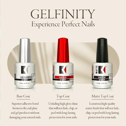 KUPA Gelfinity - Soak Off Gel - Base & Glossy Top & Matte Top Coat (No-Wipe) 0.5 Fl Oz
