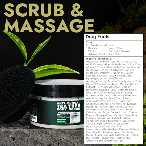 Foot Scrub with Tea Tree Oil | Callus Remover For Feet | Exfoliating Scrub with Salicylic and Glycolic Acid for Dead Skin, Athlete’s Foot, Warts, Corns, Rashes, Foot Odor, Insect Bites and Foot Care