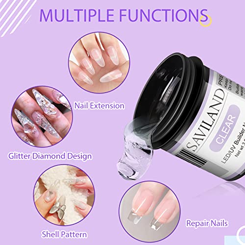 SAVILAND LED & U V Builder Nail Gel - 100 G Large Capacity Clear Hard Gel for Nails, Nail Extension Strengthen Hard Builder Kit Stuff for DIY Art Manicure Set