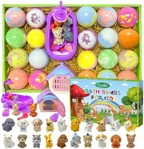 Bath Bombs for Kids with Surprise Inside, 20 Pack Kids Bath Bombs with Puppy Toys Pretend Playset, Safe Handmade Bubble Bath Fizzies Ball Gift Set for Girls Boys Birthday Christmas