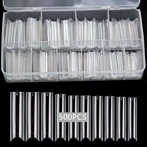 No C Curve Square Flat Nail Tips,SWETIDY 500Pcs XXL Extra Long Acrylic Clear Straight Tapered,Half Cover French Fake Nails for Nail Salon and DIY Nail Art 10 Sizes