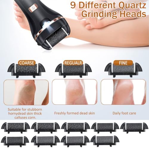 Electric Callus Remover for Feet,Rechargeable Foot File Hard Skin Remover,Waterproof 14 in1 Professional Pedicure Kit for Cracked Heels &Dead Skin,with 9 Roller Heads 2 Speed