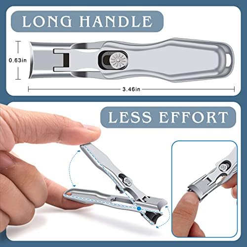 German Nail Clippers for Men with Catcher, Heavy Duty Toe Nail Clippers for Thick Nails Seniors, Portable Ultra Sharp Fingernail Clippers with Wide Mouth, Anti Splash Stainless Steel Nail Cutters