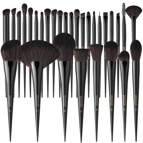 Docolor Makeup Brushes Set Professional 30Pcs Obsidian Makeup Brushes Premium Synthetic Powder Kabuki Foundation Contour Blush Concealer Eye Shadow Blending Eyeliner Crease Eyebrow Make Up Brush Kit