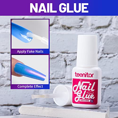 Teenitor Long Press On Nails, Chrome Press On Nails, 288pcs Long Coffin Ballerina False Nails, 12 Colors Full Cover Glue On Nails Holographic Metallic Mirror