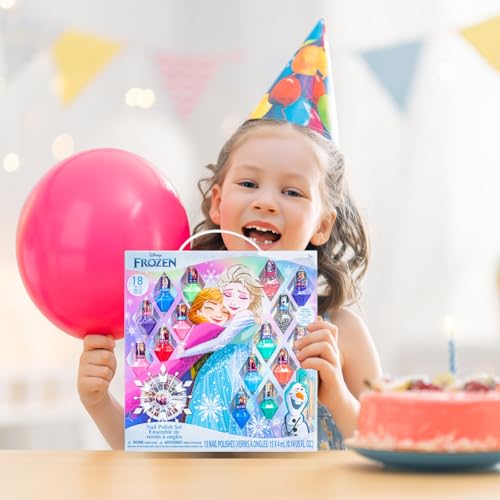 Townley Girl Disney Frozen Non-Toxic Peel-Off Nail Polish Set with Shimmery and Opaque Colors with Nail Gems for Girls Ages 3+, Perfect for Parties, Sleepovers and Makeovers, 18 Pc Set