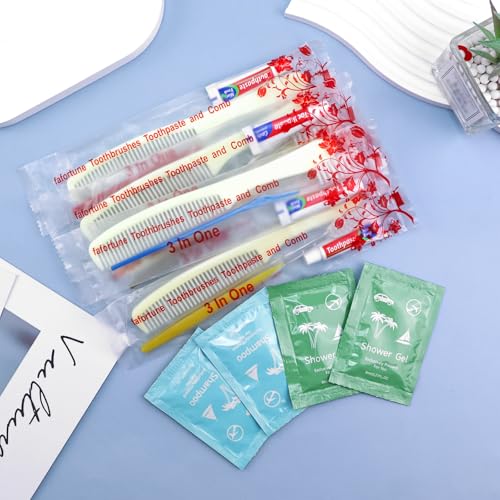 Bulk Hygiene Kits for Homeless,Disposable Toothbrushes with Toothpaste and Comb for Homeless Individually Wrapped，Basic Toiletry Kits Travel Size Shampoo And Body Wash For Hotel,Air Bnb Charity(20)