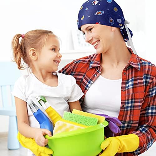 8 Pieces Scrub Caps with Buttons Bouffant Hats with Sweatband Adjustable Ponytail Holder for Women
