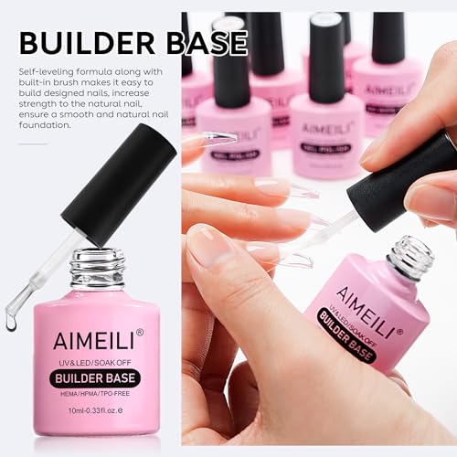AIMEILI Builder Base Clear Sheer Color Gel, Hema Free, Cruelty Free, Vegan, No Need Slip Solution, Soak Off Gel Nail Polish 6pcs X 10ml - Kit Set 36