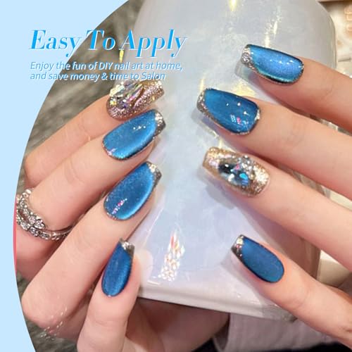 Born Pretty Gel Nail Polish Blue Series,Jelly Transparent,Cat Magnetic Eye,Shimmer Glitter Holographic Blue Gel Polish Kit for Salon Manicure and Nail Art DIY at Home 6Colors