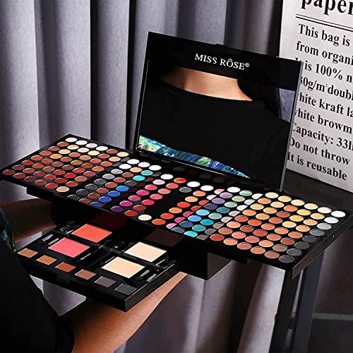 190 Colors Makeup Pallet,Professional Makeup Kit for Women Full Kit,All in One Makeup Sets for Women&Beginner,include Eyeshadow,Lipstick,Compact Powder,Eyeliner,Concealer(004-Black)