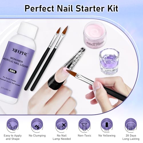 Acrylic Nail Kit - Clear Pink White Nude Powder & Liquid Monomer Set with Brush, Nail Forms, Extension Kit for Beginners with Everything for Home DIY