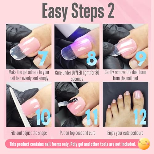 300 Pcs Toe Dual Nail Forms for Poly Gel Toenail Extension, Reusable Full Cover Molds for French Tip Acrylic Toenails, Nail Art Design Molds for Pedicure, for Salon & DIY at Home 15 sizes