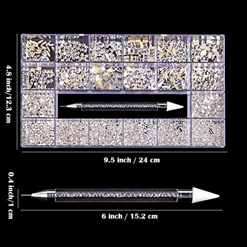 Nail Rhinestones Kit, Nail Art Decorations Flat AB Rhinestones Kit DIY Crafts Gemstones for Nail, Shoes, Clothes, Jewels (600 Clear Diamonds + 2500 Flat Rhinestone)