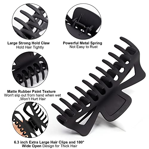 Extra Large Claw Clips for Thick Hair, 6.3 Inch Strong Hold Matte Jumbo Accessories for Women Long Curly Hair Cute Nonslip Big Jaw Clip French Giant Hair Clip 4 Pack (Black, Brown leopard)