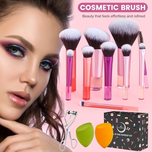 All in One Makeup Kit, Makeup Kit for Women Full Kit, Make Up Gift Set for Women, Makeup Essential Bundle Includes Foundation Eyeshadow Palette Concealer Lipstick Eyeliner Mascara Cosmetic Brush Set