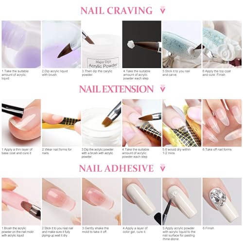 Acrylic Nail Kit Starter Set Acrylic Powder with Nail Drill U V Light Professional Tools with Decoration Everything for Beginners Home Salon Gifts (Clear/White/Nude)