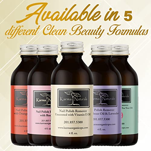 Karma Organic Natural Nail Polish Remover Unscented with Vitamin E Oil - Non Toxic, Vegan, Cruelty Free, Acetone free – Nails Strengthener for Fingernails – 4 fl. Oz.