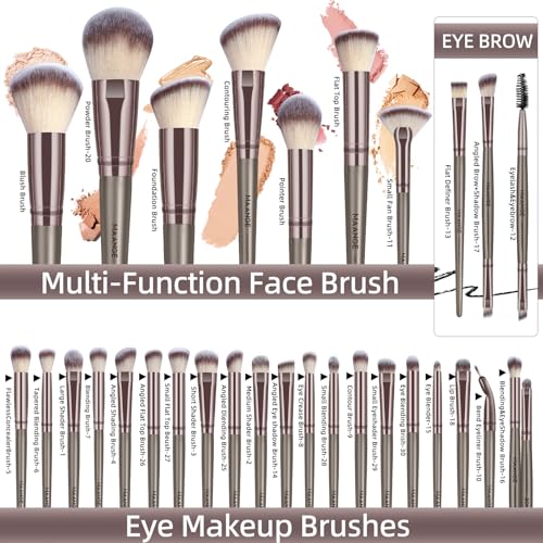 MAANGE Makeup Brushes 51 Pcs Makeup Kit, Multi-functional Makeup Tool Set with Makeup Brush Foundation Brush Make up Brushes Set Bag (Champagne)
