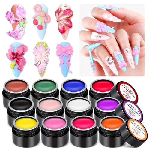 SAVILAND SSPro X 3D Nail Gel Set: 12 Colors Non-Sticky Soak Off 3D Sculpting Gel for Nail Art Painting Drawing Hand Carving Molding with Sculpture Pen for 3D Nail Art Design Home Salon Manicure DIY