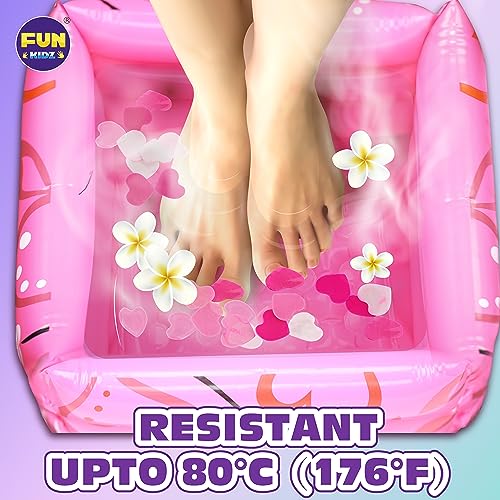 Kid Foot Spa Kit, Funkidz Pedicure Set for Girls Size 17.91Wx12.4L Box Includes Bigger Inflatable Durable Foot Tub Inflator Pump Peelable Nail Polish Supplies of Sleepover Slumber Party Kit