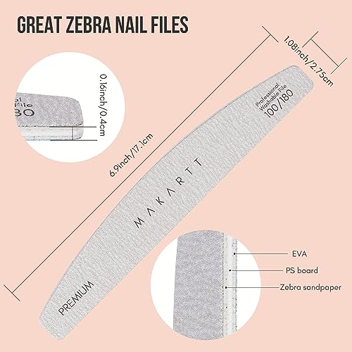 Makartt Nail File, 100/180 Grit 20 Pcs Nail Files for Natural Nails, Professional Strong Emery Boards for Nails Doubled Sides Washable Fingernail Files Manicure Tool Set