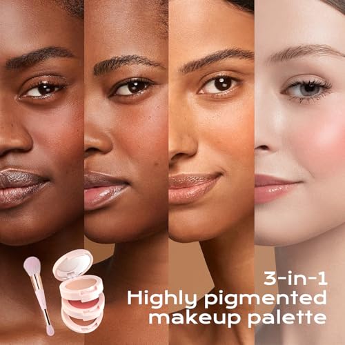 Color Nymph 3 Colors Contour Blush Highlighter Makeup Palette | 3-IN-1 Multi-Colored Shimmer & Matte Long-Lasting Travel-Friendly Make up Kit, Includes Brush & Mirror | Stacked Makeup Design (Purple)