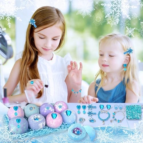 Bath Bombs for Kids with Surprise Inside, 8 Pack Bath Bombs with Frozen Toys, Princess Jewelry & Cross-Body Bag, Natural Fizzy Bubble Bath Balls with Jewelry Set, Christmas Birthday Gift for Girls