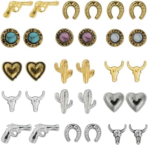 30 PCS Western Nail Charms - 3D Vintage Cowboy Cowgirl Nail Charms, Turquoise, Gold, Silver, Pink, Blue Retro Metal Gem Western Art Stickers Accessories for DIY
