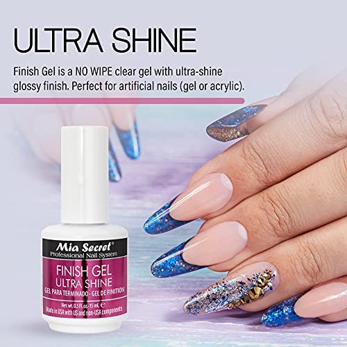 Mia Secret Finish gel MINI top coat for gel or acrylic nails - ULTRA SHINE Finish Gel - High gloss top coat for artificial nails (Single)