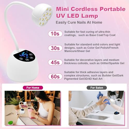 CGBE UV LED Nail Lamp, 36W Mini Cordless Flash Cure Lamp, USB Rechargeable Goosenecks LED Nail Light for Gel Nails with 4 Timers & Auto Sensor for Salon Home DIY Use, White