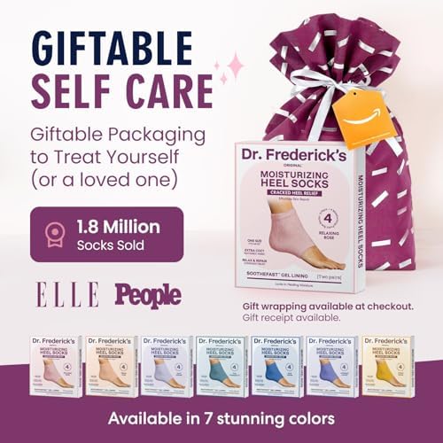 Dr. Frederick's Original Moisturizing Fuzzy Heel Socks - 2 Pairs - Cozy Gel-Lined Sleep Socks for Women & Men - Soothes Dry, Cracked Feet - Heel Repair - Relaxing Rose