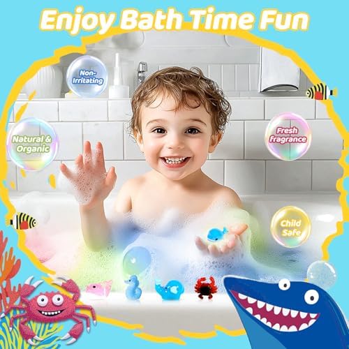 Bath Bombs for Kids with Toys Inside, 30 Pack Kids Bath Bombs Gift Set with 30 Sea & Land & Sky Animal Surprise Toy, Natural Organic Bubble Bath Toys for Kid, Birthday Gifts for Girls Boys