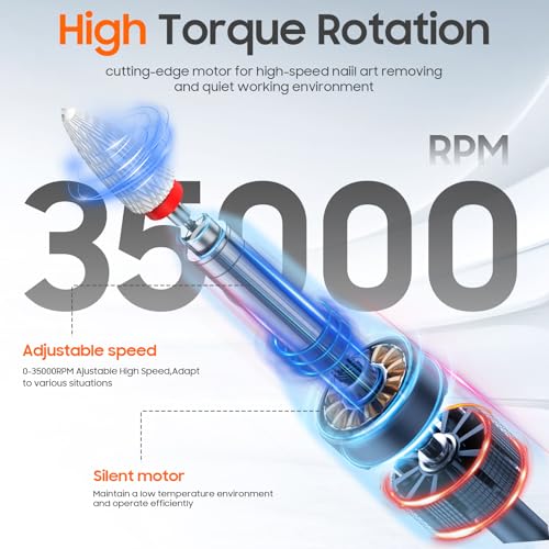 Professional Nail Drill 35000 RPM,SONGMIN Portable Cordless Efile with Bits Kit for Acrylic Nails Gel Polishing Removing,Rechargeable Electric Nail File Machine for Manicure,Pedicure Salon Home,White