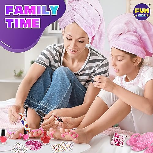 Kid Foot Spa Kit, Funkidz Pedicure Set for Girls Size 17.91Wx12.4L Box Includes Bigger Inflatable Durable Foot Tub Inflator Pump Peelable Nail Polish Supplies of Sleepover Slumber Party Kit