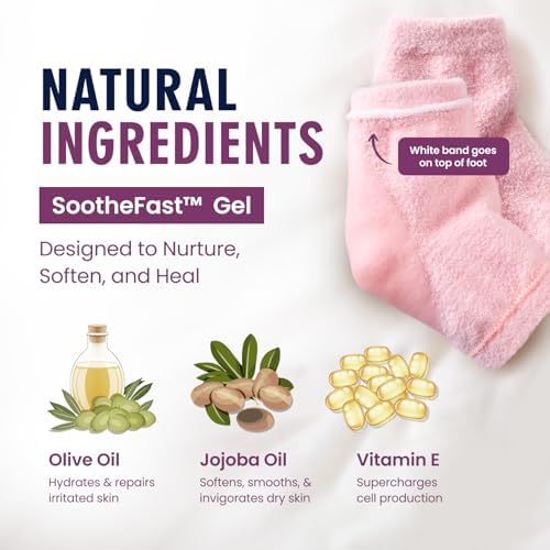 Dr. Frederick's Original Moisturizing Fuzzy Heel Socks - 2 Pairs - Cozy Gel-Lined Sleep Socks for Women & Men - Soothes Dry, Cracked Feet - Heel Repair - Relaxing Rose