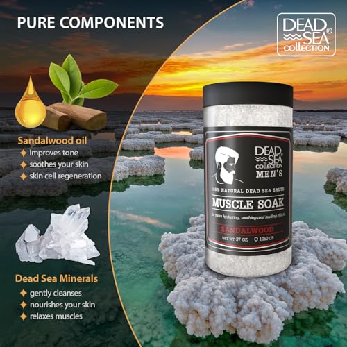 Dead Sea Collection Bath Salts for Men with Sandalwood Oil - Muscle Recovery Bath Soak – Mens Pure Dead Sea Salt for Soothing and Relaxing - 37 Oz