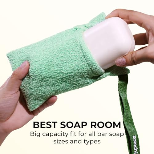 ZOMCHI 2 Pieces Bar Soap Saver Bags with Different Roughness, Exfoliating Soap Bags for Body Wash, Foaming Soap Holder for Shower (Mint)