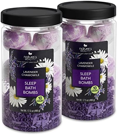 Nature's Beauty Lavender Chamomile Sleep Bath Bomb Gift Set Multi-Pack- Luxury Fizzy Relax Spa Bomb w/Vanilla + Citrus Scent Made with Coconut Oil + Witch Hazel, 17.5 oz | 10 ct ea (2 Pack)