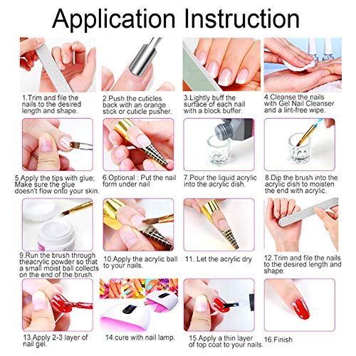 Nail Kit Set Professional Acrylic with Everything, 12 Glitter Acrylic Powder Kit Nails Art Tips Decoration, DIY Nail Art Tool and Supplies for Beginners