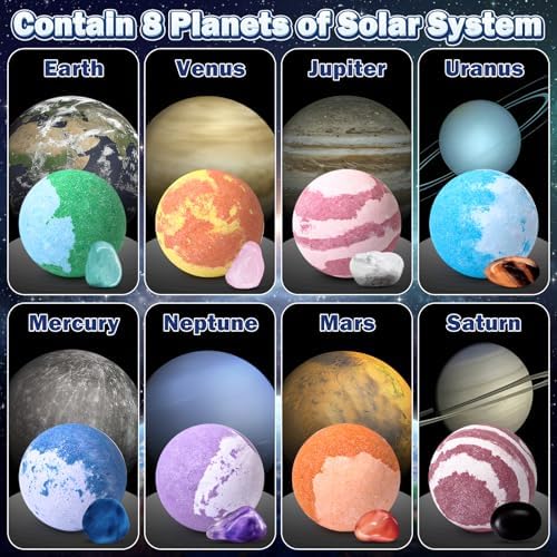 Galaxy Bath Bombs for Kids with Surprise Inside Space Toys, 8 Pack Planet Bath Bombs with Solar System Gemstones Organic Bubble Bath Fizzies Birthday Christmas Gifts for Boys Girls