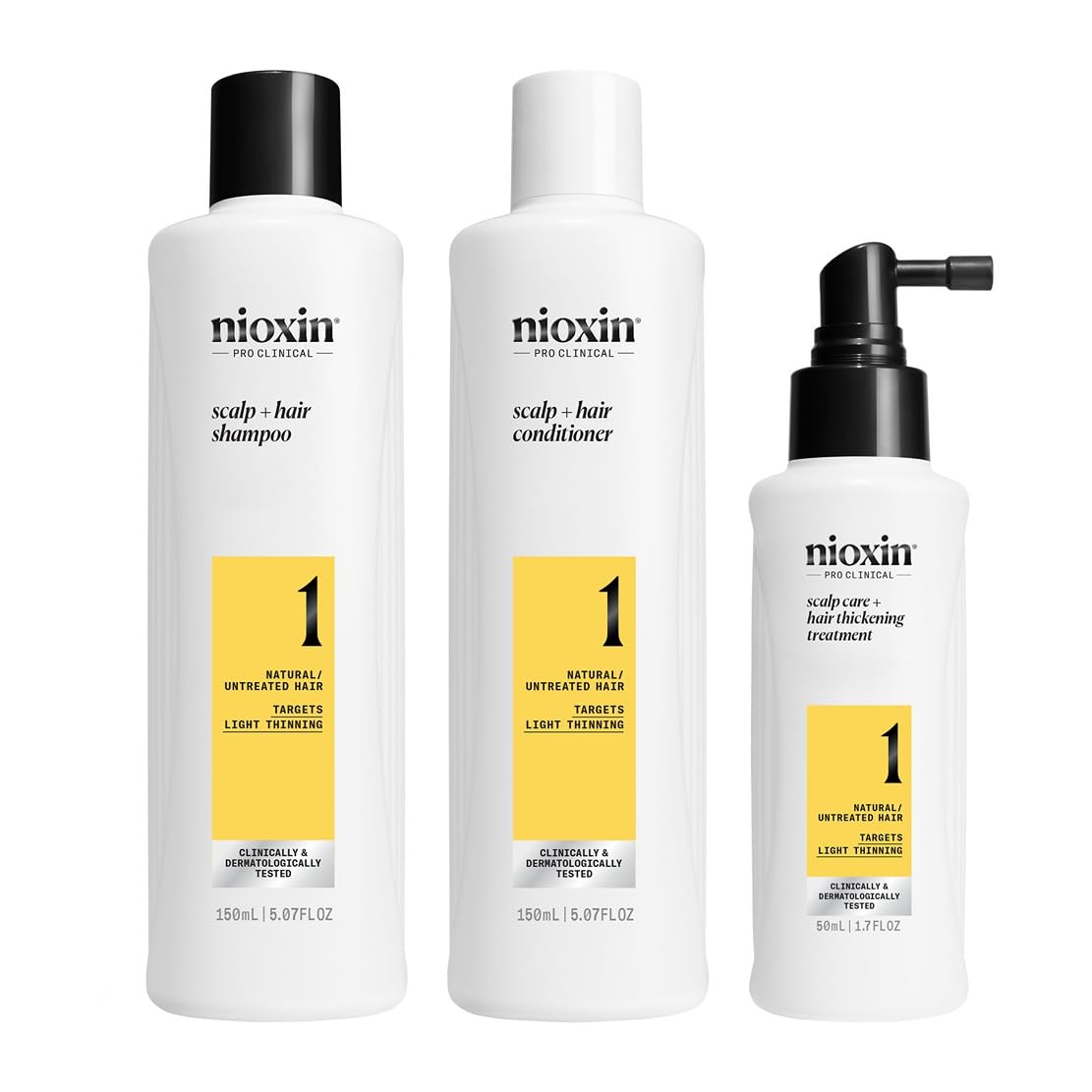Nioxin Scalp + Hair Thickening System 1 | For Natural or Untreated Hair with Light Thinning | With Niacinamide and Biotin | Trial Size | 1 Month Supply