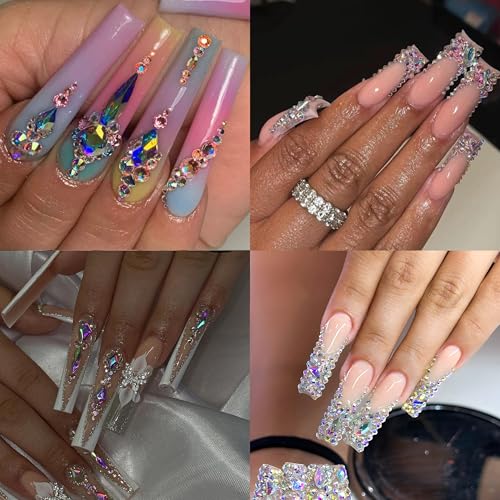 12 Types of 600 Crystal AB Diamonds + 2500 Flat Rhinestones Mix 20 Styles Flatback DIY Crafts Rhinestone Crystals 3D Ornament‌s Flat Back Stones Set + Tweezers + Drill Pen