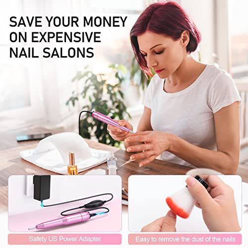 Portable Electric Nail Drill File Machine with Acrylic Nail Kit Set Professional 20000rpm Manicure Pedicure with Sanding Bands Brush for Nail Art Gel Nail Polish Tips Clippers